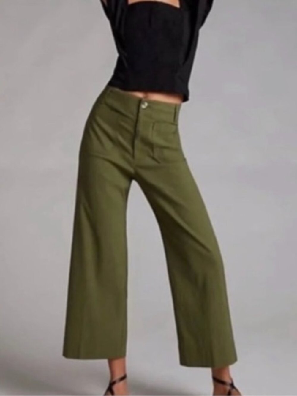 Anthropologie Maeve Petite Colette Green Wide Leg Cropped Pants